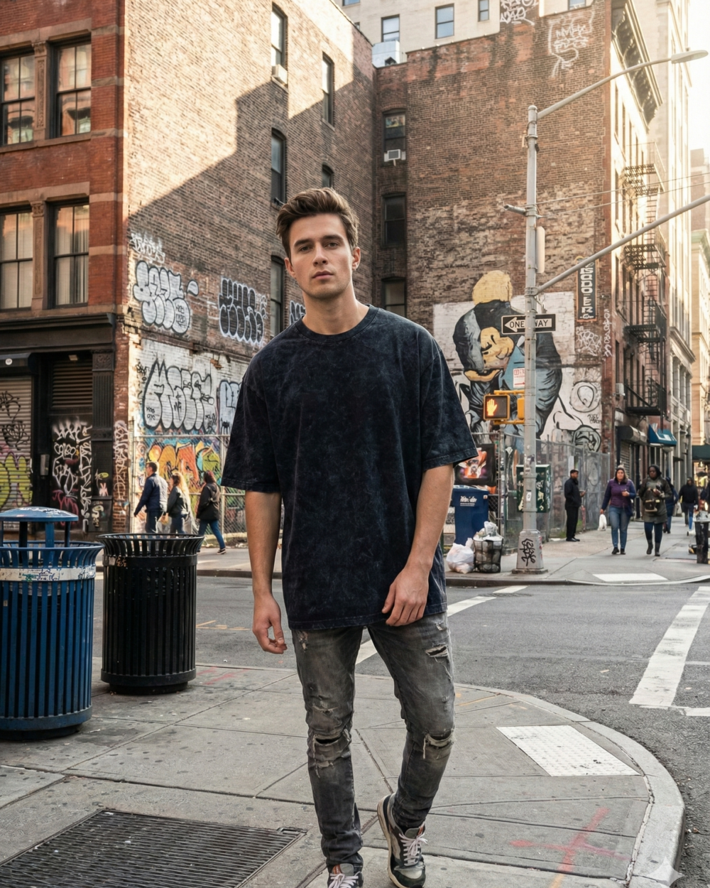 BLACK ACID WASH OVERSIZED T SHIRT