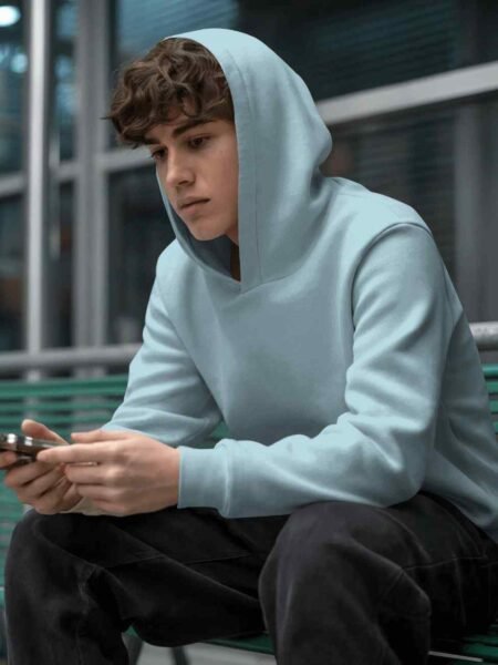 Baby Blue Solid Unisex Pullover Hoodie