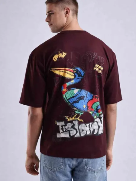 Island Bird Puff Print Oversized T-Shirt