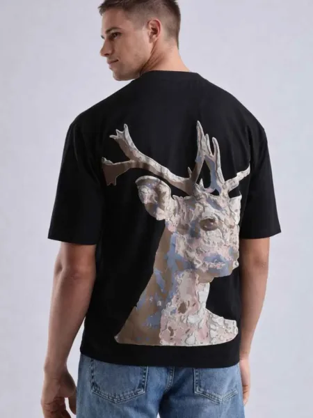 Deer Puff Print Oversized T-Shirt
