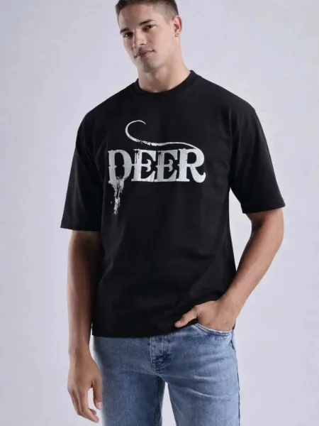 Deer Puff Print Oversized T-Shirt