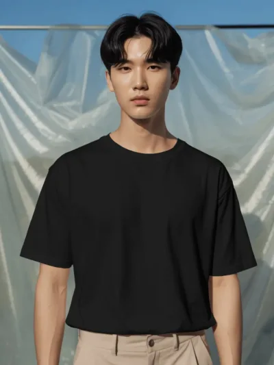 Essential Black Double Jersey Drop-Shoulder T-Shirt