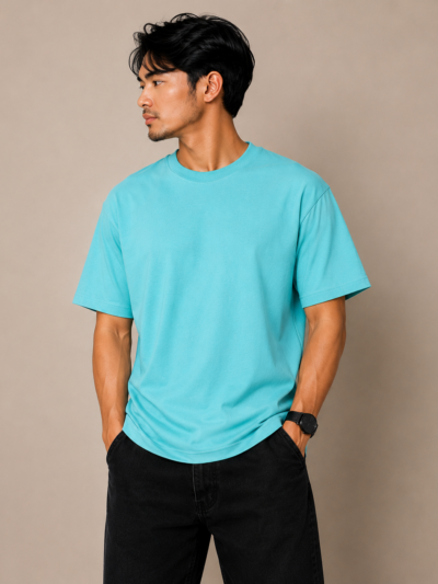 Aqua Blue Relaxed Fit Oversized Tee