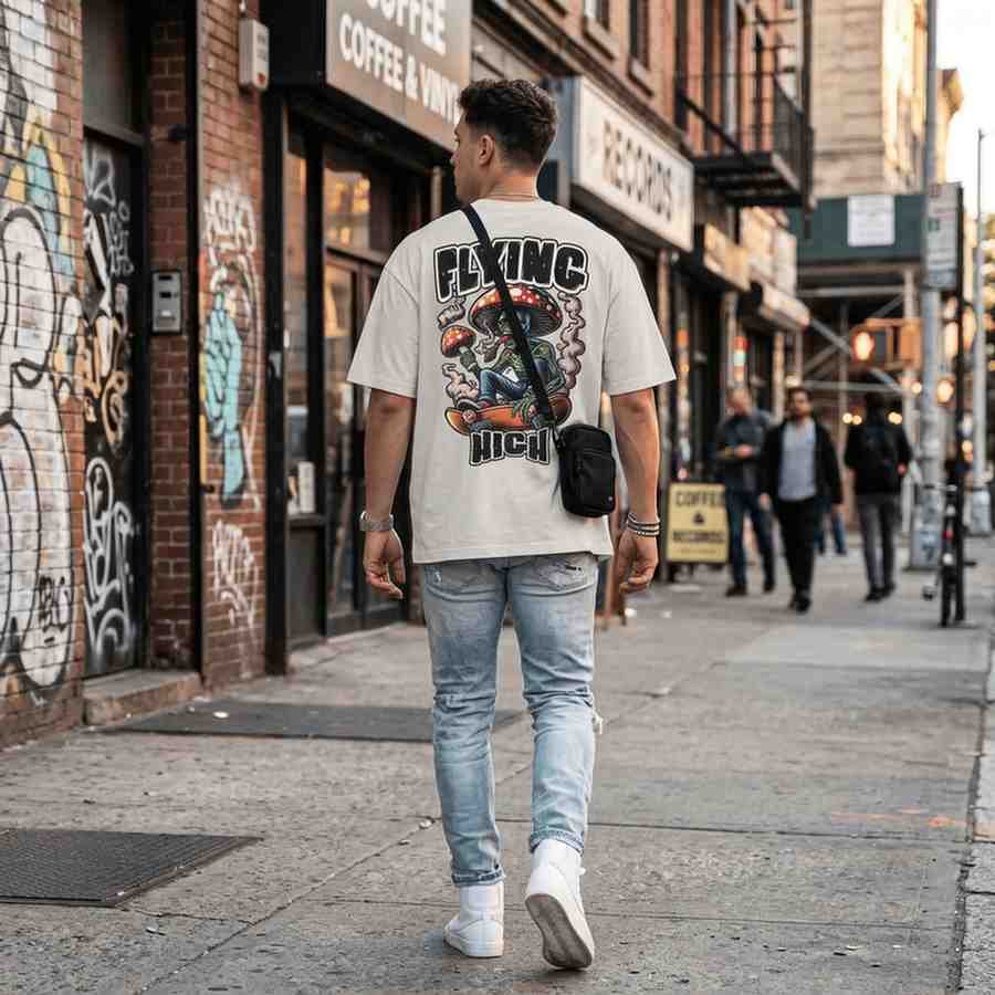 FlyingHigh-AIImageboar Flying High Oversized Tee – Psychedelic Skater Edition