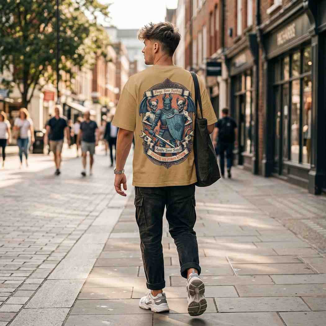 IgniteYourSpirit-AIImageboar Ignite Your Spirit Oversized Tee – Warrior Crest Edition