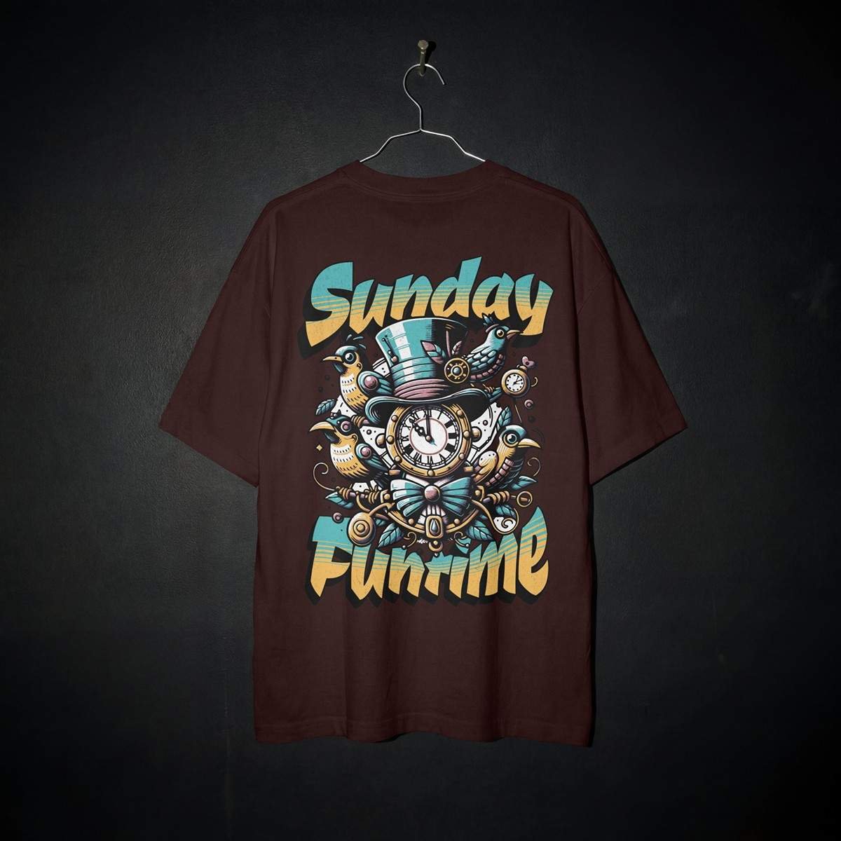 SundayFuntime-Mocku Sunday Fun time Oversized Graphic T-Shirt